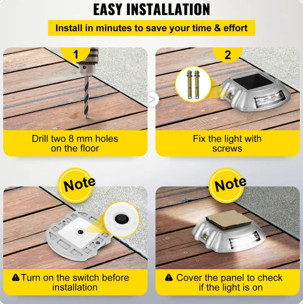 VEVOR Driveway Lights 24-Pack Solar Driveway Lights Bright White with Screw Solar Deck Lights Outdoor Waterproof Wireless Dock Lights 6 LEDs for Path Warning Garden Walkway Sidewalk Steps