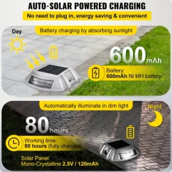 VEVOR Driveway Lights 24-Pack Solar Driveway Lights Bright White with Screw Solar Deck Lights Outdoor Waterproof Wireless Dock Lights 6 LEDs for Path Warning Garden Walkway Sidewalk Steps