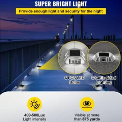 VEVOR Driveway Lights 24-Pack Solar Driveway Lights Bright White with Screw Solar Deck Lights Outdoor Waterproof Wireless Dock Lights 6 LEDs for Path Warning Garden Walkway Sidewalk Steps