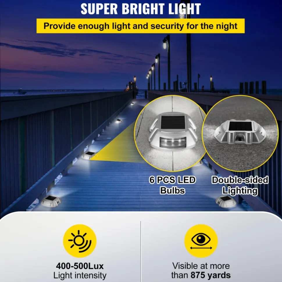 VEVOR Driveway Lights 24-Pack Solar Driveway Lights Bright White with Screw Solar Deck Lights Outdoor Waterproof Wireless Dock Lights 6 LEDs for Path Warning Garden Walkway Sidewalk Steps