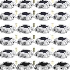 VEVOR Driveway Lights 24-Pack Solar Driveway Lights Bright White with Screw Solar Deck Lights Outdoor Waterproof Wireless Dock Lights 6 LEDs for Path Warning Garden Walkway Sidewalk Steps