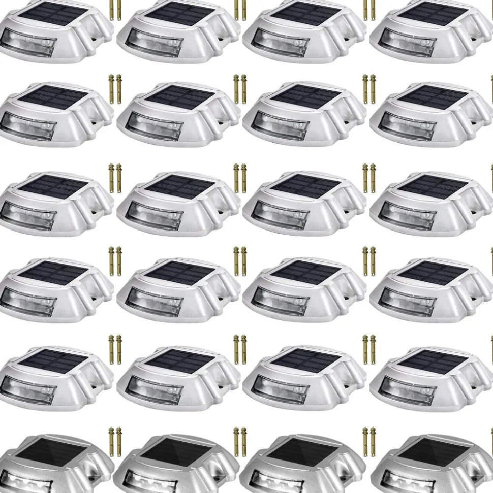 VEVOR Driveway Lights 24-Pack Solar Driveway Lights Bright White with Screw Solar Deck Lights Outdoor Waterproof Wireless Dock Lights 6 LEDs for Path Warning Garden Walkway Sidewalk Steps