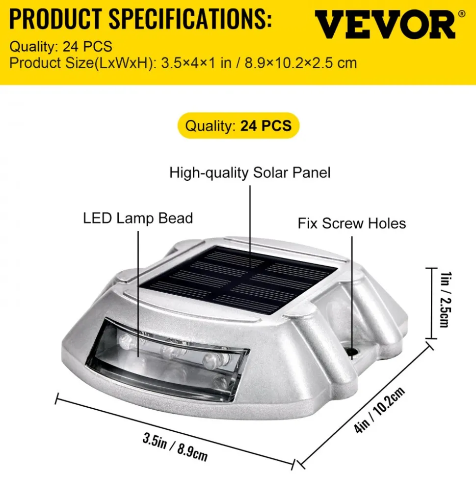 VEVOR Driveway Lights 24-Pack Solar Driveway Lights Bright White with Screw Solar Deck Lights Outdoor Waterproof Wireless Dock Lights 6 LEDs for Path Warning Garden Walkway Sidewalk Steps