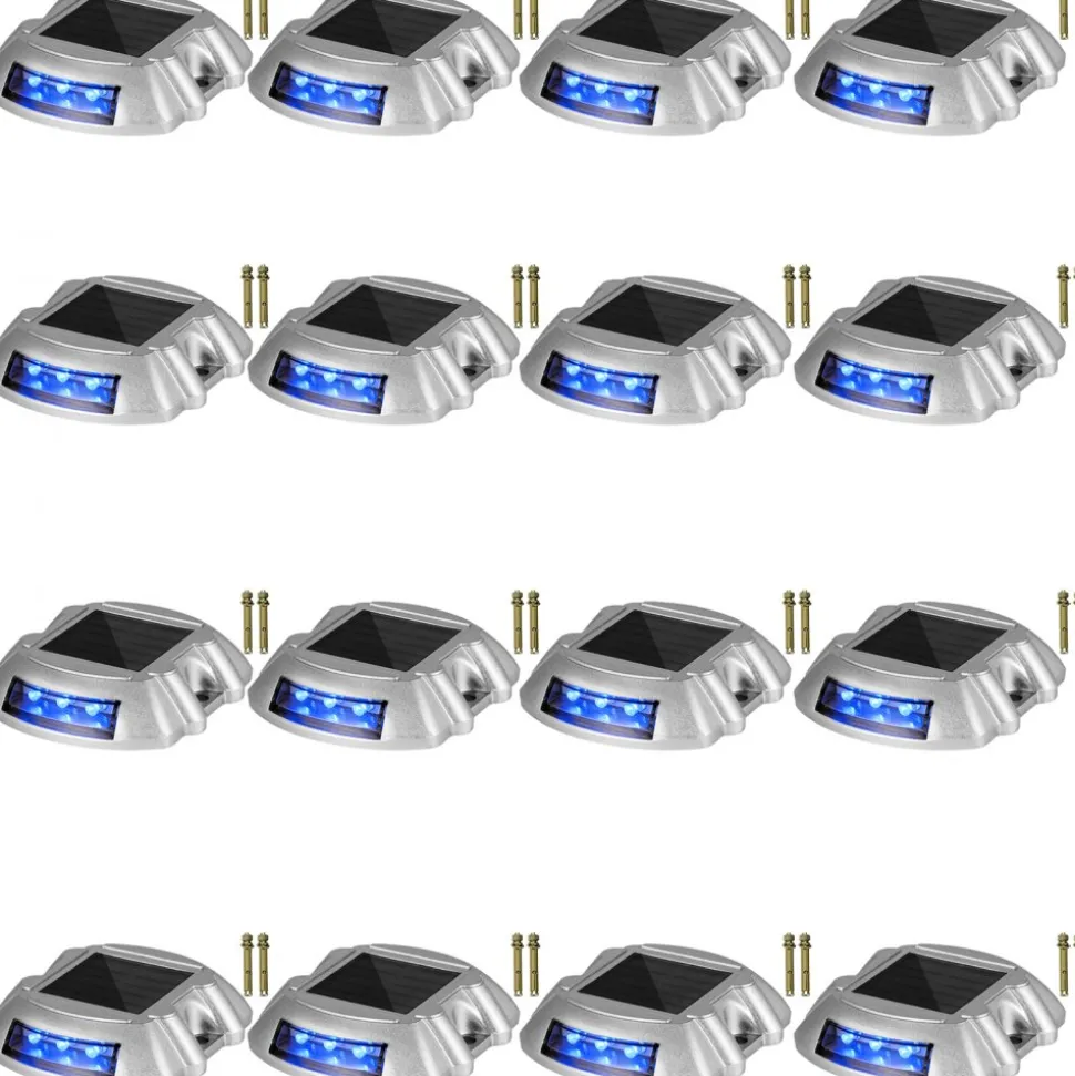 VEVOR Driveway Lights 16-Pack, Solar Driveway Lights with Switch Button, Solar Deck Lights Waterproof, Wireless Dock Lights 6 LEDs for Path Warning Garden Walkway Sidewalk Steps, LED Bright Blue