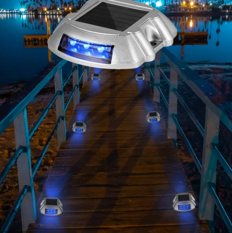 VEVOR Driveway Lights 16-Pack, Solar Driveway Lights with Switch Button, Solar Deck Lights Waterproof, Wireless Dock Lights 6 LEDs for Path Warning Garden Walkway Sidewalk Steps, LED Bright Blue
