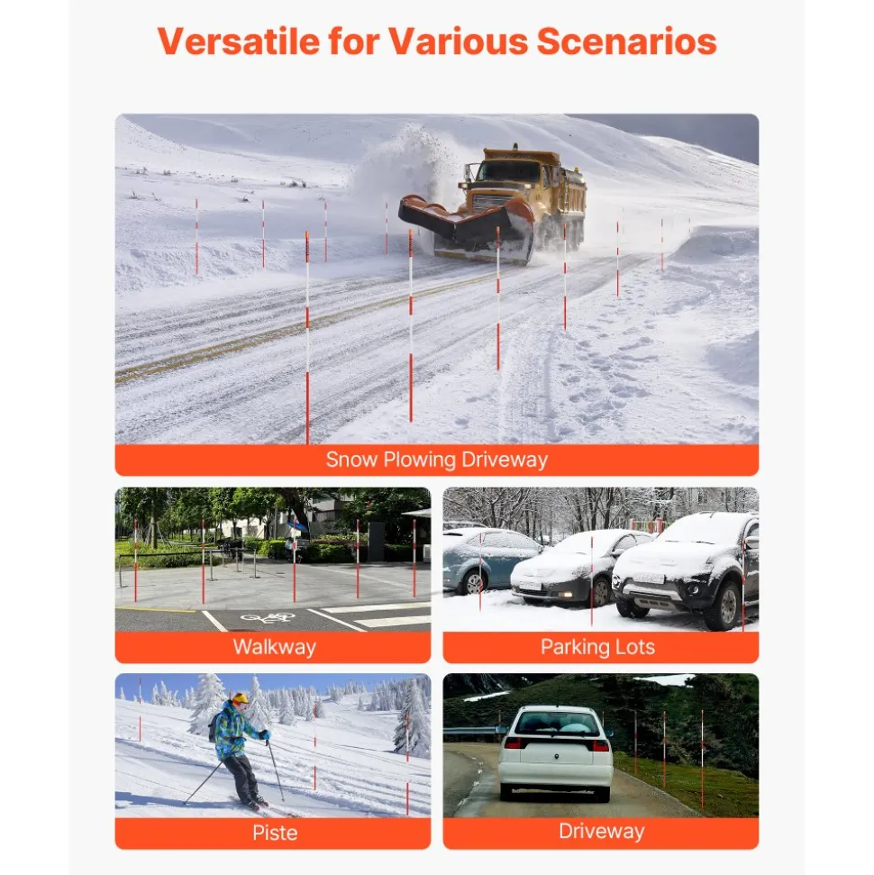 VEVOR Driveway Markers, 500Pcs 48 in Long 1/4 in Dia, Hi-Visibility Driveway Reflectors with 12 in Steel Drill Bits, Reflective Snow Sticks Fiberglass Pole for Parking Lots, Walkways, Snow Plowing
