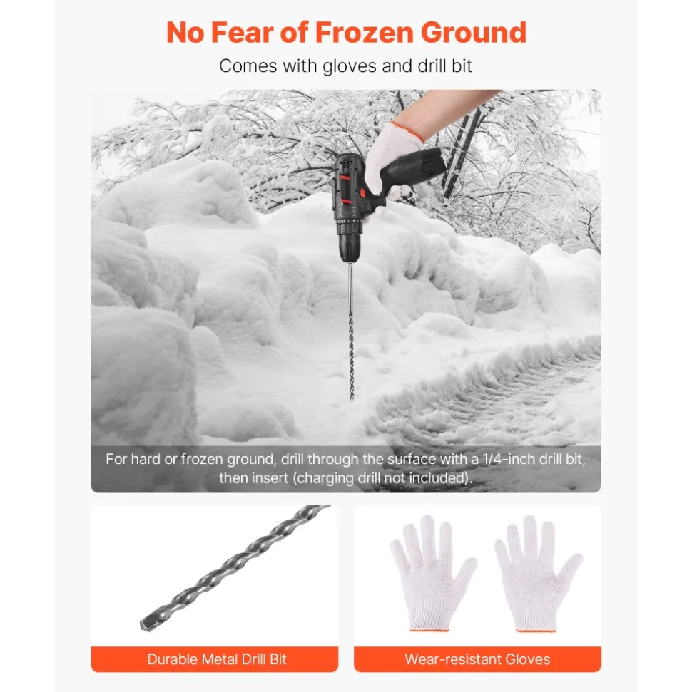 VEVOR Driveway Markers, 100 PCS 48 inch, 0.31 inch Diameter, Orange Fiberglass Poles Snow Stakes with Reflective Tape, 12" Steel Drill Bit & Protection Gloves for Parking Lots, Walkways Easy Visibility