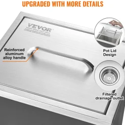 VEVOR Drop in Ice Chest, 14"L x 12"W x 18"H Stainless Steel Ice Cooler, Commercial Ice Bin with Cover, 40 qt Outdoor Kitchen Ice Bar, Drain-pipe and Drain Plug Included, for Cold Wine Beer