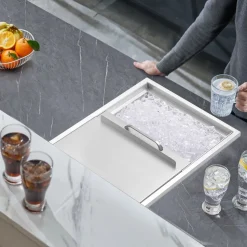VEVOR Drop in Ice Chest, 20"L x 16"W x 13"H Stainless Steel Drop in Cooler, 44.7 Quart Commercial Ice Bin with Flip Lid for Outdoor Kitchen Patio Bar, Drain-pipe Set Included, for Cold Wine Beer