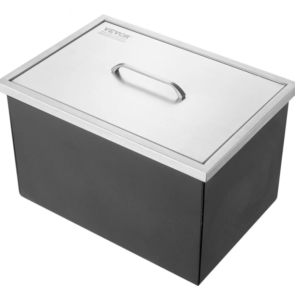 VEVOR Drop in Ice Chest, 20"L x 14"W x 12"H Stainless Steel Ice Cooler, Commercial Ice Bin with Cover, 40 qt Outdoor Kitchen Ice Bar, Drain-pipe and Drain Plug Included, for Cold Wine Beer