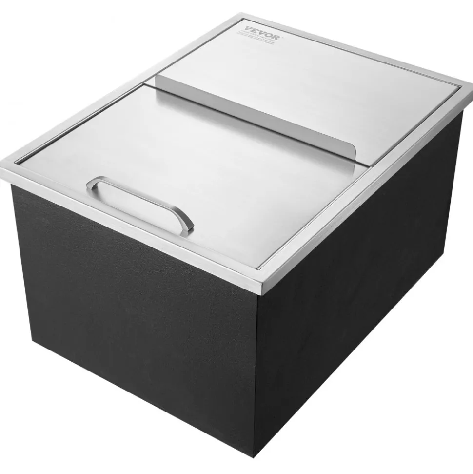 VEVOR Drop in Ice Chest, 24"L x 18"W x 13"H Stainless Steel Ice Cooler, Commercial Ice Bin with Sliding Cover, 40.9 qt Outdoor Kitchen Ice Bar, Drain-pipe and Drain Plug Included, for Cold Wine Beer