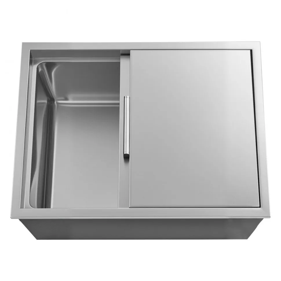 VEVOR Drop in Ice Chest, 24"L x 18"W x 13"H Stainless Steel Drop in Cooler, 57.8 Quart Commercial Ice Bin with Sliding Lid for Outdoor Kitchen Patio Bar, Drain-pipe Set Included, for Cold Wine Beer