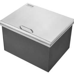VEVOR Drop in Ice Chest, 20"L x 14"W x 12"H Stainless Steel Drop in Cooler, 31.7 Quart Commercial Ice Bin with Pot Lid for Outdoor Kitchen Patio Bar, Drain-pipe Set Included, for Cold Wine Beer