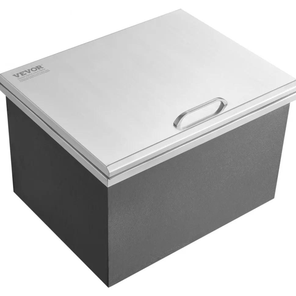 VEVOR Drop in Ice Chest, 20"L x 14"W x 12"H Stainless Steel Drop in Cooler, 31.7 Quart Commercial Ice Bin with Pot Lid for Outdoor Kitchen Patio Bar, Drain-pipe Set Included, for Cold Wine Beer
