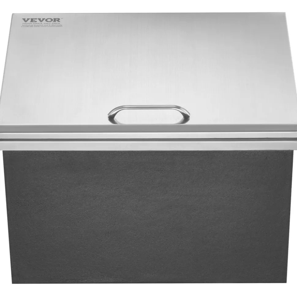 VEVOR Drop in Ice Chest, 20"L x 14"W x 12"H Stainless Steel Drop in Cooler, 31.7 Quart Commercial Ice Bin with Pot Lid for Outdoor Kitchen Patio Bar, Drain-pipe Set Included, for Cold Wine Beer