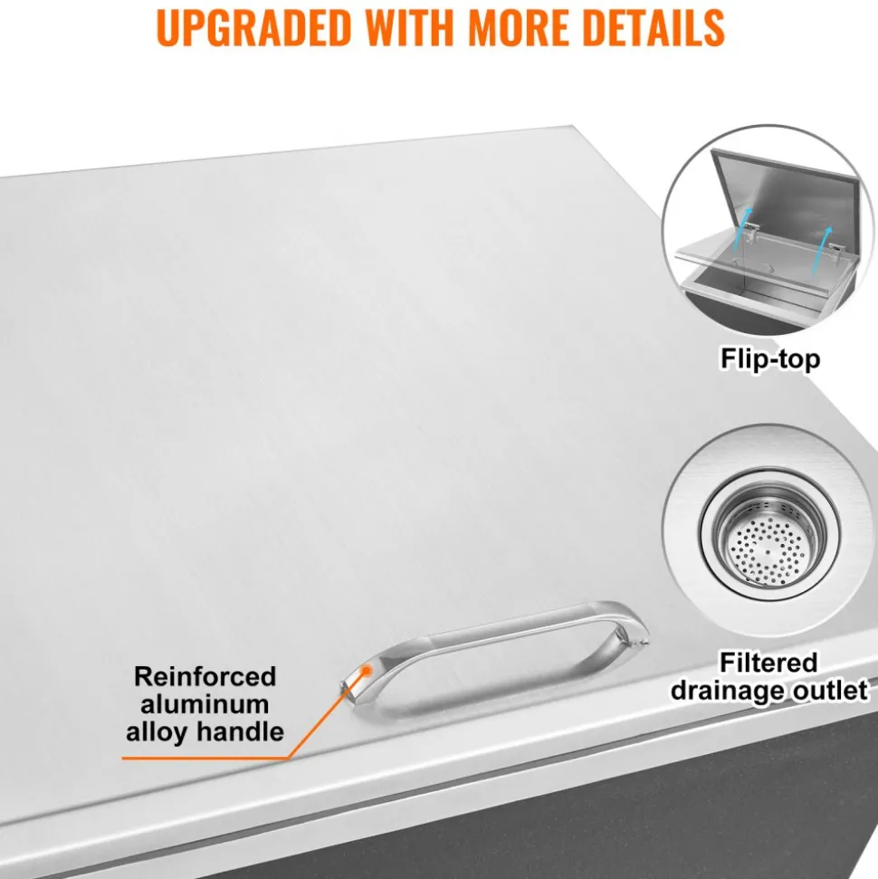 VEVOR Drop in Ice Chest, 20"L x 14"W x 12"H Stainless Steel Drop in Cooler, 31.7 Quart Commercial Ice Bin with Pot Lid for Outdoor Kitchen Patio Bar, Drain-pipe Set Included, for Cold Wine Beer