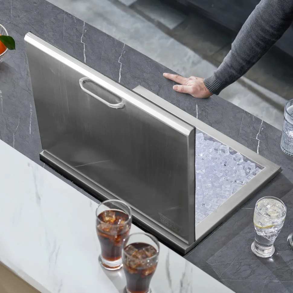 VEVOR Drop in Ice Chest, 20"L x 14"W x 12"H Stainless Steel Drop in Cooler, 31.7 Quart Commercial Ice Bin with Pot Lid for Outdoor Kitchen Patio Bar, Drain-pipe Set Included, for Cold Wine Beer