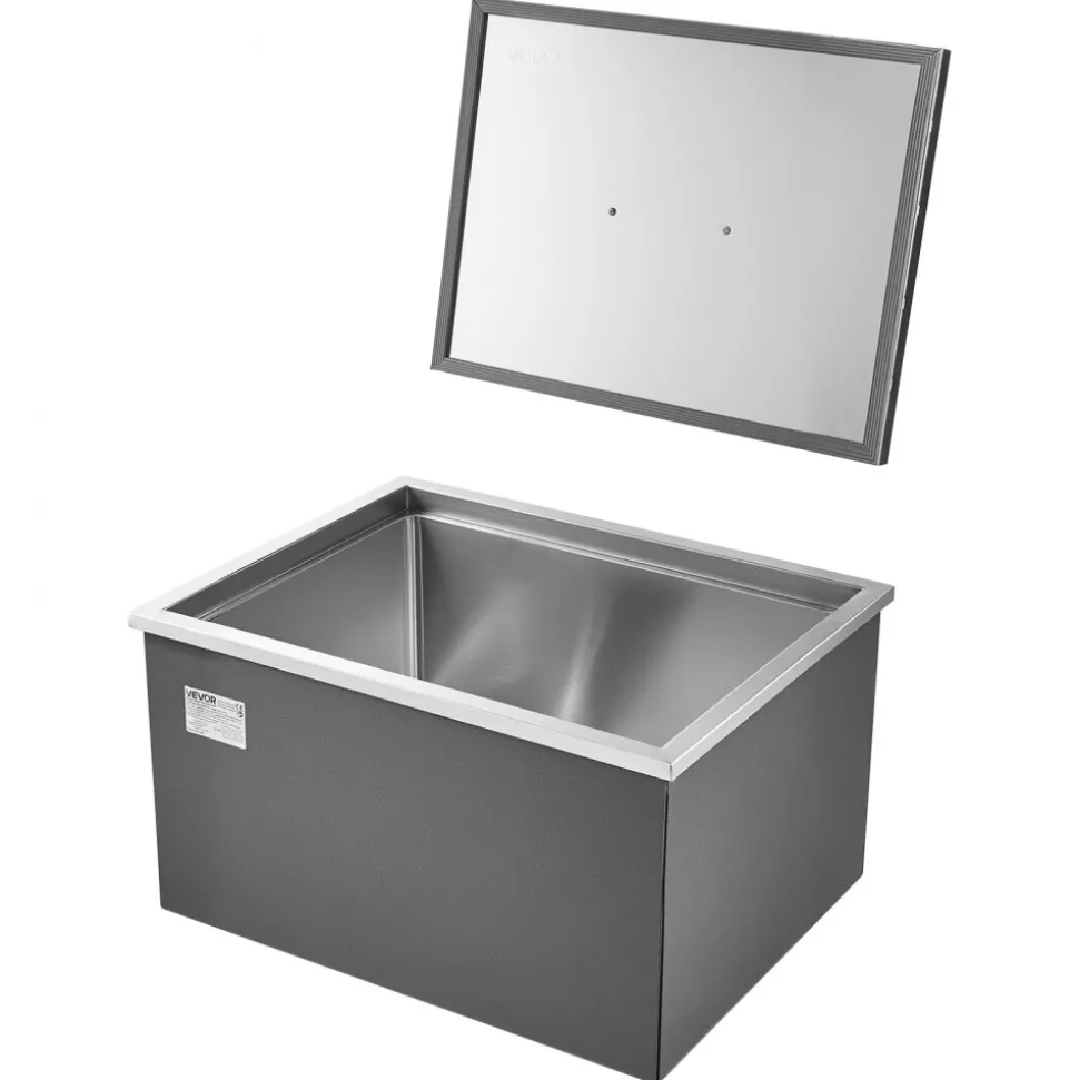 VEVOR Drop in Ice Chest, 22"L x 17"W x 12"H Stainless Steel Drop in Cooler, 45.3 Quart Commercial Ice Bin with Pot Lid for Outdoor Kitchen Patio Bar, Drain-pipe Set Included, for Cold Wine Beer