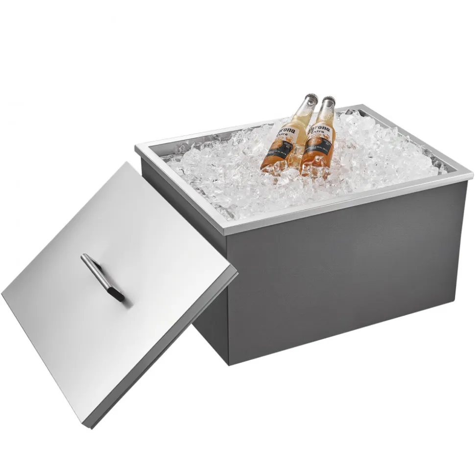 VEVOR Drop in Ice Chest, 22"L x 17"W x 12"H Stainless Steel Drop in Cooler, 45.3 Quart Commercial Ice Bin with Pot Lid for Outdoor Kitchen Patio Bar, Drain-pipe Set Included, for Cold Wine Beer