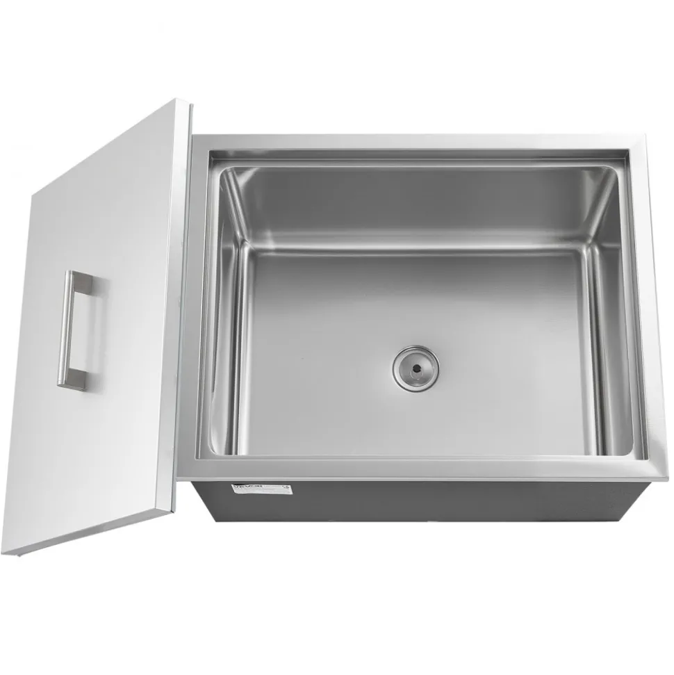 VEVOR Drop in Ice Chest, 22"L x 17"W x 12"H Stainless Steel Drop in Cooler, 45.3 Quart Commercial Ice Bin with Pot Lid for Outdoor Kitchen Patio Bar, Drain-pipe Set Included, for Cold Wine Beer
