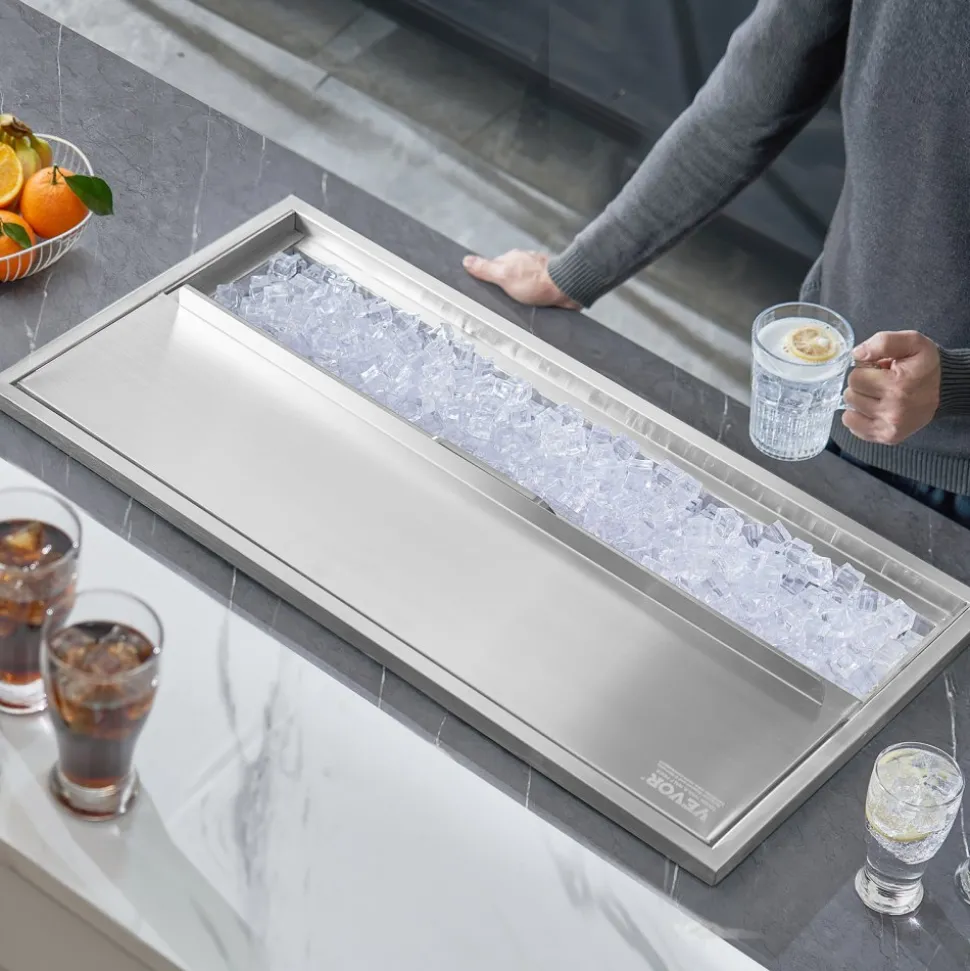 VEVOR Drop in Ice Chest, 36"L x 18"W x 14"H Stainless Steel Ice Cooler, Commercial Ice Bin with Sliding Cover, 40.9 qt Outdoor Kitchen Ice Bar, Drain-pipe and Drain Plug Included, for Cold Wine Beer