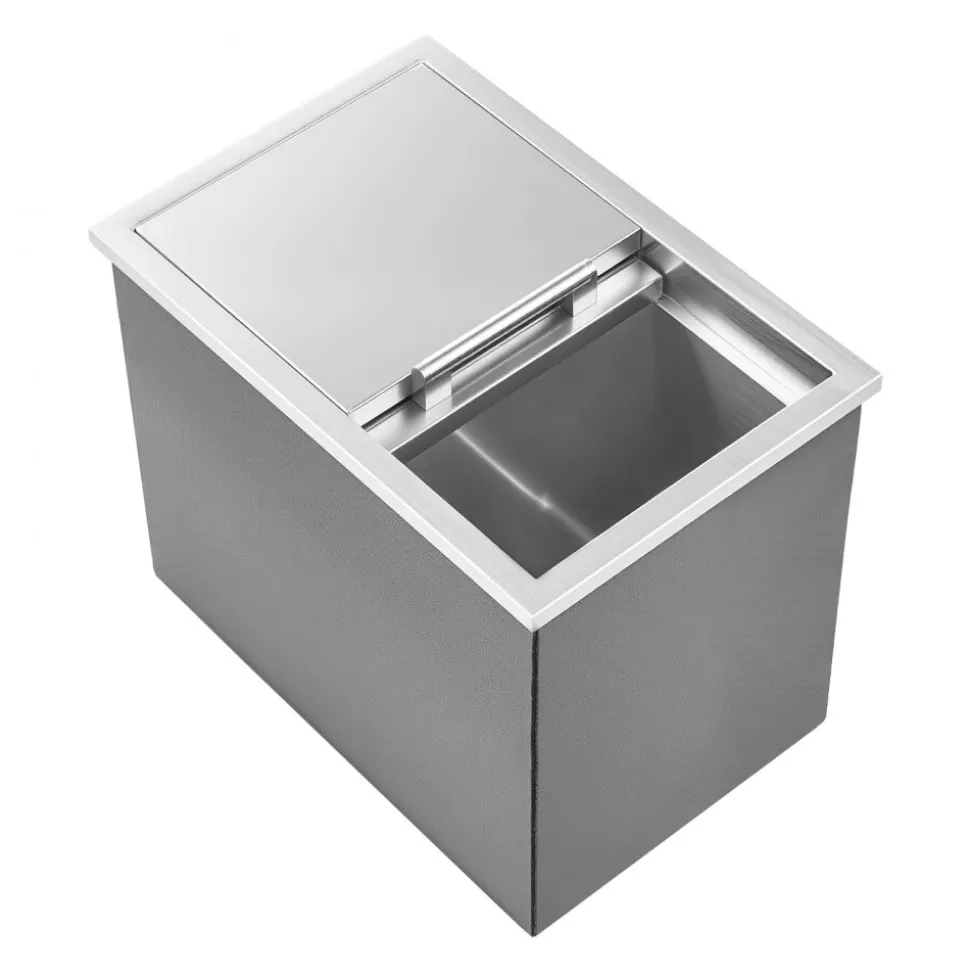 VEVOR Drop in Ice Chest, 18"L x 12"W x 15"H Stainless Steel Drop in Cooler, 28.6 Quart Commercial Ice Bin with Sliding Lid for Outdoor Kitchen Patio Bar, Drain-pipe Set Included, for Cold Wine Beer