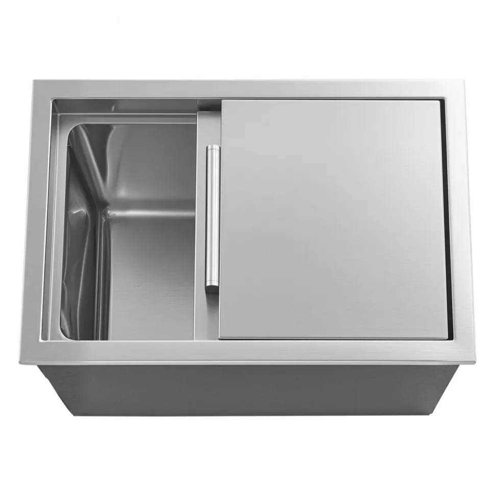 VEVOR Drop in Ice Chest, 18"L x 12"W x 15"H Stainless Steel Drop in Cooler, 28.6 Quart Commercial Ice Bin with Sliding Lid for Outdoor Kitchen Patio Bar, Drain-pipe Set Included, for Cold Wine Beer