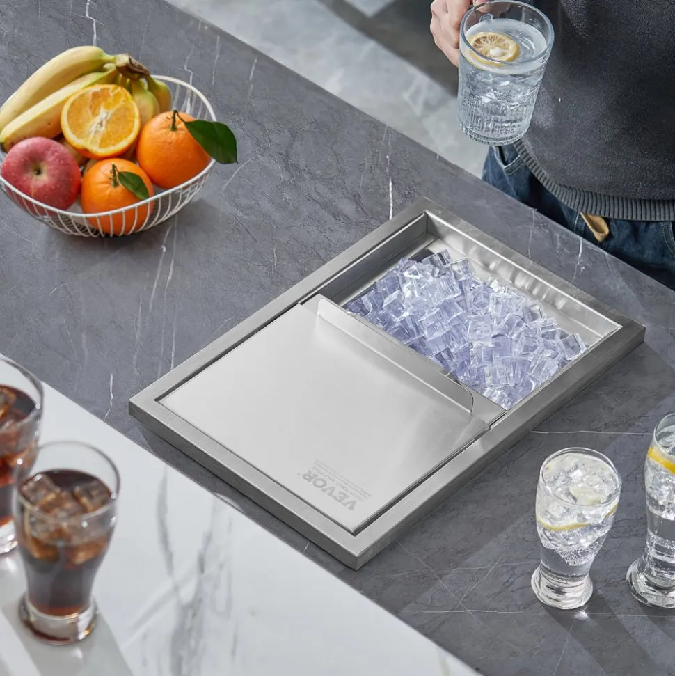 VEVOR Drop in Ice Chest, 18"L x 12"W x 14.5"H Stainless Steel Ice Cooler, Commercial Ice Bin with Sliding Cover, 40.9 qt Outdoor Kitchen Ice Bar, Drain-pipe and Drain Plug Included, for Cold Wine Beer