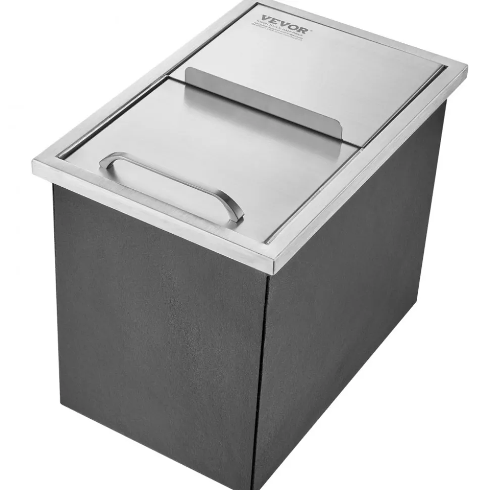 VEVOR Drop in Ice Chest, 18"L x 12"W x 14.5"H Stainless Steel Ice Cooler, Commercial Ice Bin with Sliding Cover, 40.9 qt Outdoor Kitchen Ice Bar, Drain-pipe and Drain Plug Included, for Cold Wine Beer