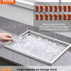 VEVOR Drop in Ice Chest, 22"L x 17"W x 12"H Stainless Steel Ice Cooler, Commercial Ice Bin with Cover, 40 qt Outdoor Kitchen Ice Bar, Drain-pipe and Drain Plug Included, for Cold Wine Beer