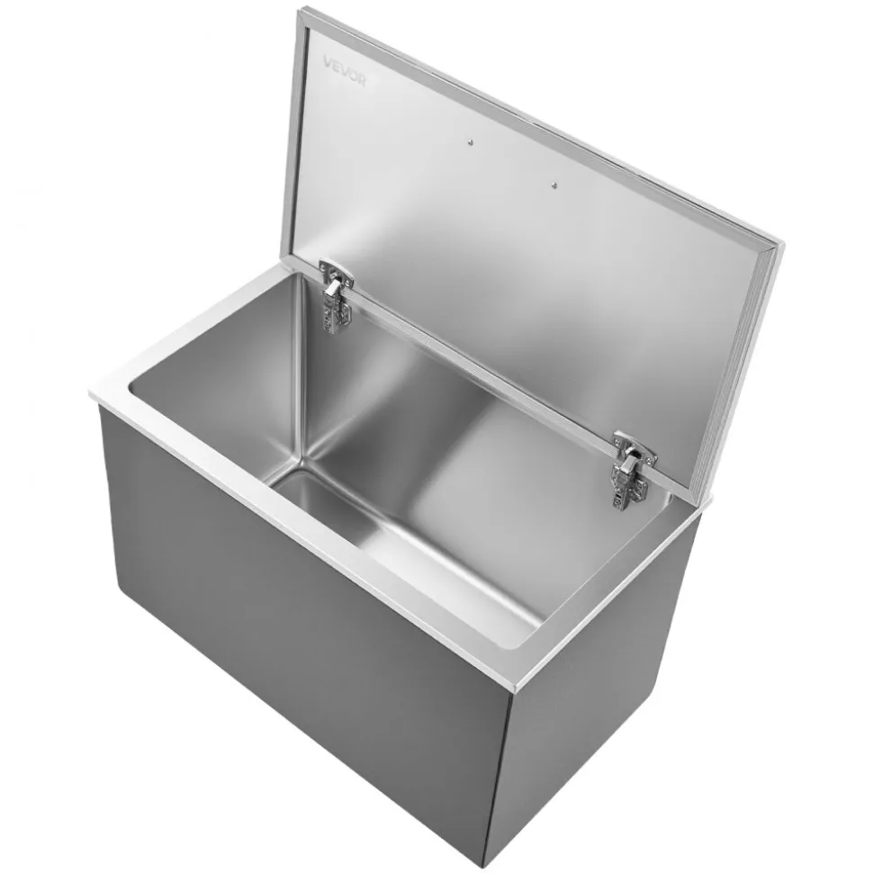VEVOR Drop in Ice Chest, 28"L x 16"W x 17"H Stainless Steel Drop in Cooler, 87.6 Quart Commercial Ice Bin with Flip Lid for Outdoor Kitchen Patio Bar, Drain-pipe Set Included, for Cold Wine Beer