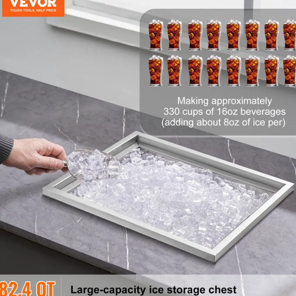 VEVOR Drop in Ice Chest, 21"L x 17"W x 18"H Stainless Steel Ice Cooler, Commercial Ice Bin with Cover, 40 qt Outdoor Kitchen Ice Bar, Drain-pipe and Drain Plug Included, for Cold Wine Beer