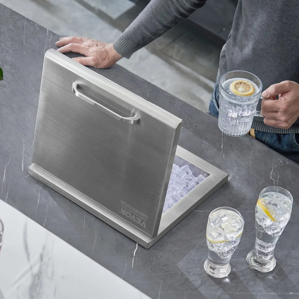 VEVOR Drop in Ice Chest, 14"L x 12"W x 18"H Stainless Steel Ice Cooler, Commercial Ice Bin with Hinged Cover, 40 qt Outdoor Kitchen Ice Bar, Drain-pipe and Drain Plug Included, for Cold Wine Beer