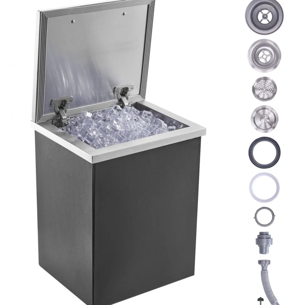 VEVOR Drop in Ice Chest, 14"L x 12"W x 18"H Stainless Steel Ice Cooler, Commercial Ice Bin with Hinged Cover, 40 qt Outdoor Kitchen Ice Bar, Drain-pipe and Drain Plug Included, for Cold Wine Beer