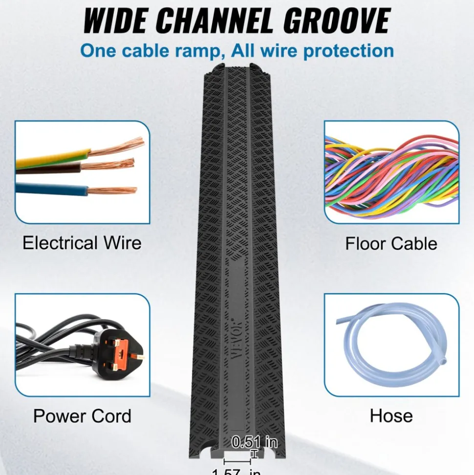 VEVOR Drop Over Cable Cover Ramp, 2,000 lbs/axle Load Capacity, Heavy Duty Cable Hose Protector Ramp, Floor Cord Cover for High Walking Traffic Areas Indoor Outdoor Home Office Warehouse School