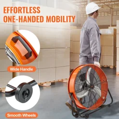 VEVOR Drum Fan, 24 Inch High Velocity Industrial Shop Fan, Heavy Duty Commercial Use 3-Speed 8600CFM, 360°Adjustable Tilting,0-2h Timer Industrial Floor Fan for Warehouse,Workshop,Factory, Basement