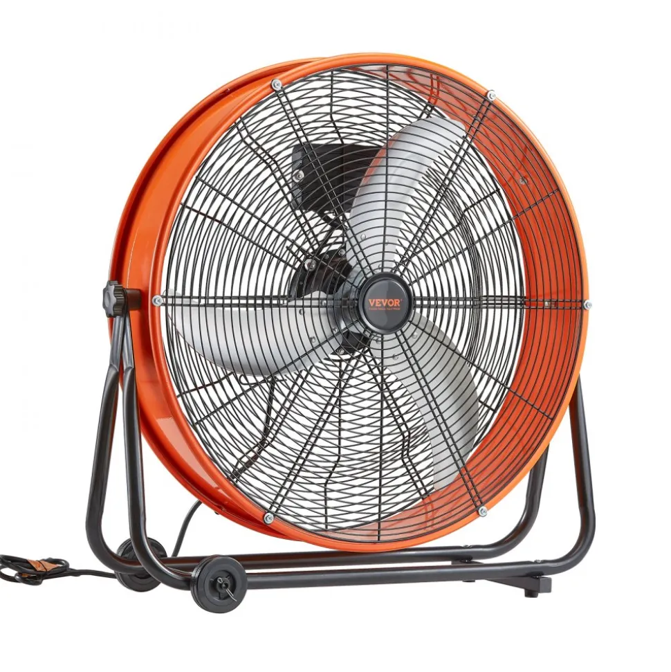 VEVOR Drum Fan, 24 Inch High Velocity Industrial Shop Fan, Heavy Duty Commercial Use 3-Speed 8600CFM, 360°Adjustable Tilting,0-2h Timer Industrial Floor Fan for Warehouse,Workshop,Factory, Basement