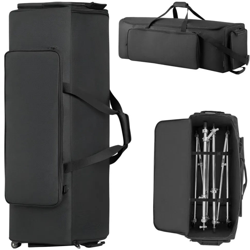 VEVOR Drum Hardware Bag with Wheels, 1680D, Drum Set Equipment Carry Bag, Carrying Case with Sturdy Handle, Durable Zipper, Smooth PVC Wheels, Multiple Pockets, for Hardware and Stand Accessory, Black