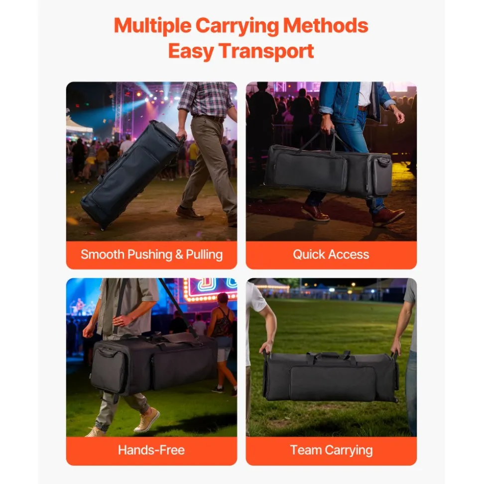 VEVOR Drum Hardware Bag with Wheels, 1680D, Drum Set Equipment Carry Bag, Carrying Case with Sturdy Handle, Durable Zipper, Smooth PVC Wheels, Multiple Pockets, for Hardware and Stand Accessory, Black