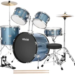 VEVOR Drum Set, 5-Piece 22 in Junior Drum Sets, Beginner Drums Set with Adjustable Throne, Cymbal, and Drumsticks, Musical Learning Drums Instrument Kit, for Beginner, Teens & Student (Gravel Blue)