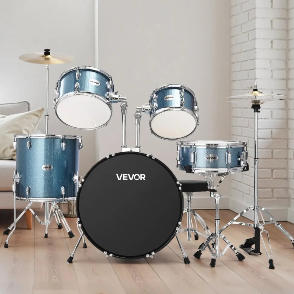 VEVOR Drum Set, 5-Piece 22 in Junior Drum Sets, Beginner Drums Set with Adjustable Throne, Cymbal, and Drumsticks, Musical Learning Drums Instrument Kit, for Beginner, Teens & Student (Gravel Blue)