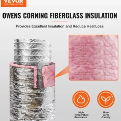 VEVOR Dryer Vent Hose, 6'' Insulated Flexible Duct 25FT Long with 2 Duct Clamps, Heavy-Duty Three Layer Protection for HVAC Heating Cooling Ventilation and Exhaust, R-6.0 Flame Resistance Value