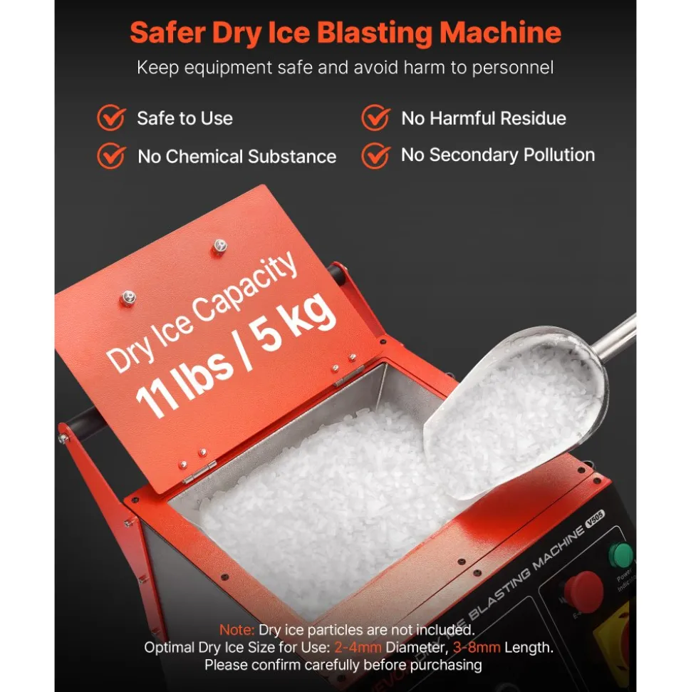 VEVOR Dry Ice Blasting Machine, 11LBS (5KG) Capacity Dry Ice Cleaning Machine with 4 Nozzles, Adjustable Pressure & Dry Ice Amount, Movable Blaster Cleaner for Automotive Ship Aviation Chemical, 120V