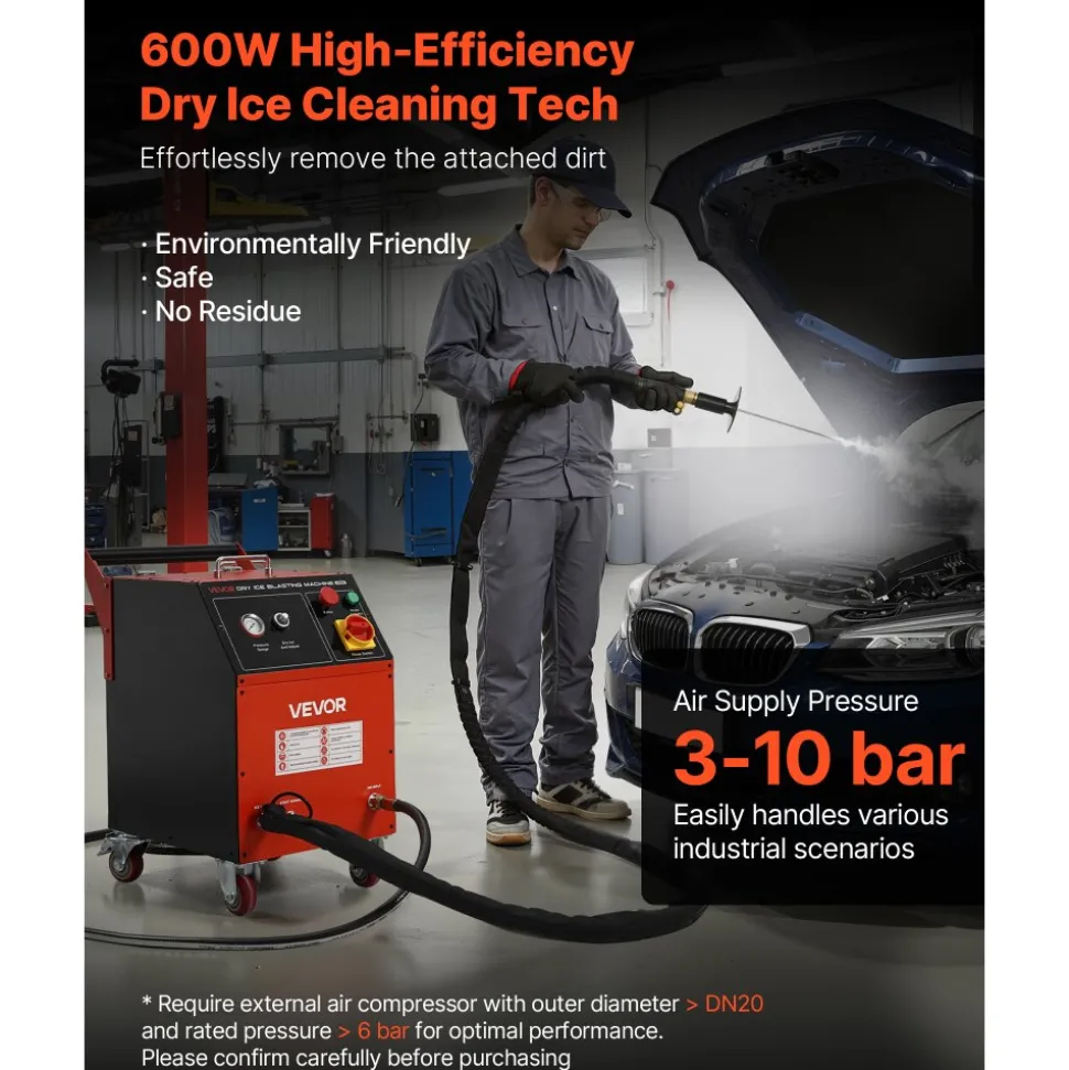 VEVOR Dry Ice Blasting Machine, 11LBS (5KG) Capacity Dry Ice Cleaning Machine with 4 Nozzles, Adjustable Pressure & Dry Ice Amount, Movable Blaster Cleaner for Automotive Ship Aviation Chemical, 120V