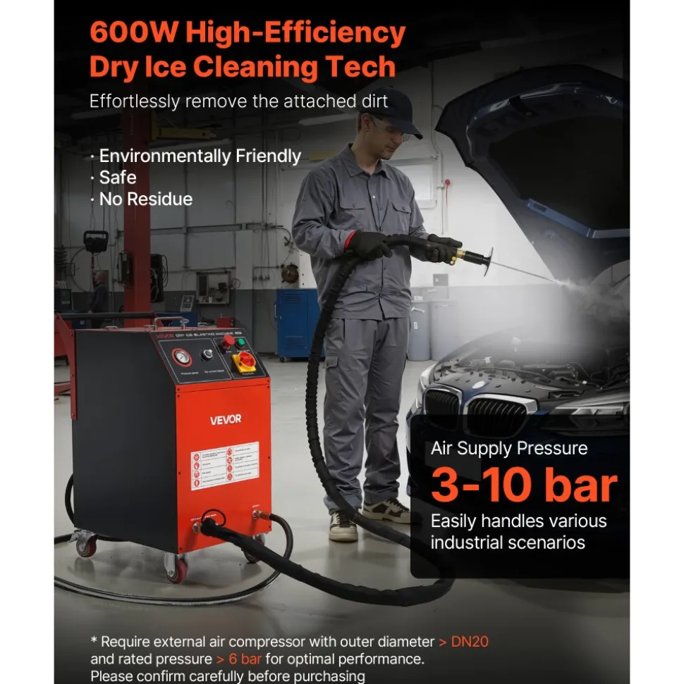VEVOR Dry Ice Blasting Machine, 16.5LBS (7.5KG) Capacity Dry Ice Cleaning Machine with 4 Nozzles, Adjustable Pressure & Dry Ice Amount, Movable Blaster Cleaner for Auto Ship Aviation Chemical, 120V