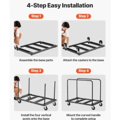 VEVOR Drywall Cart Dolly, 1800 lbs Load Capacity, Steel Panel Truck Cart with 5 inch Swivel Casters, Lumber Drywall Dolly with Tie-Down Strap & 2 Side Handrails for Factory, Warehouse, Garage, Black