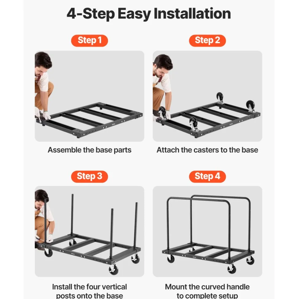 VEVOR Drywall Cart Dolly, 1800 lbs Load Capacity, Steel Panel Truck Cart with 5 inch Swivel Casters, Lumber Drywall Dolly with Tie-Down Strap & 2 Side Handrails for Factory, Warehouse, Garage, Black