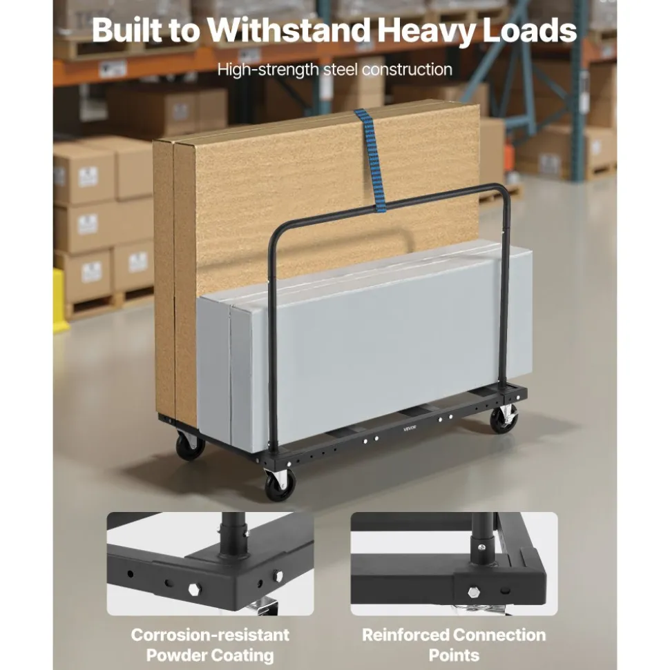 VEVOR Drywall Cart Dolly, 1800 lbs Load Capacity, Steel Panel Truck Cart with 5 inch Swivel Casters, Lumber Drywall Dolly with Tie-Down Strap & 2 Side Handrails for Factory, Warehouse, Garage, Black