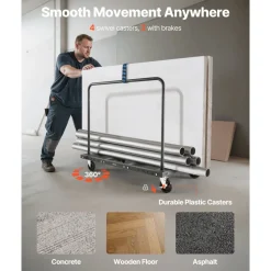 VEVOR Drywall Cart Dolly, 1800 lbs Load Capacity, Steel Panel Truck Cart with 5 inch Swivel Casters, Lumber Drywall Dolly with Tie-Down Strap & 2 Side Handrails for Factory, Warehouse, Garage, Black