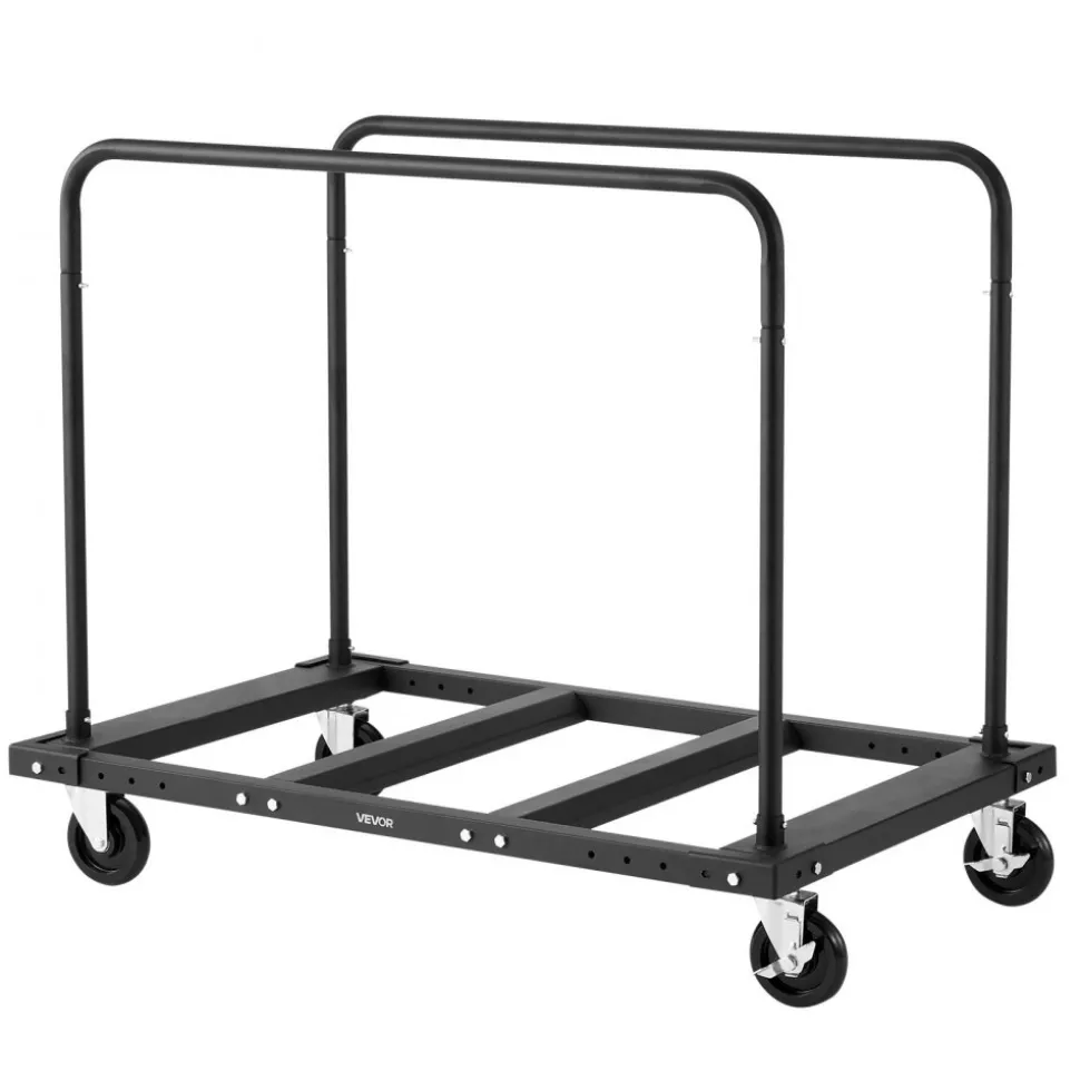 VEVOR Drywall Cart Dolly, 1800 lbs Load Capacity, Steel Panel Truck Cart with 5 inch Swivel Casters, Lumber Drywall Dolly with Tie-Down Strap & 2 Side Handrails for Factory, Warehouse, Garage, Black